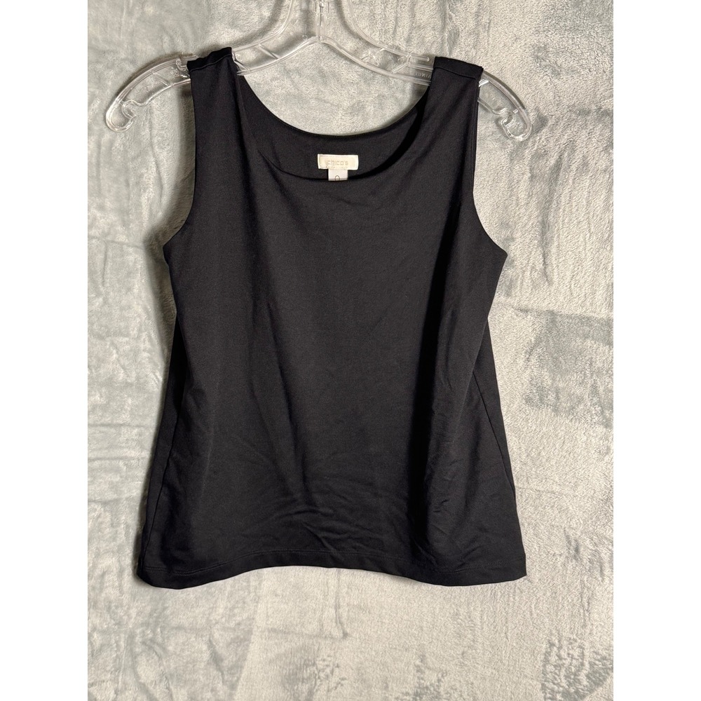 Chicos 0 Black Sleeveless Tank Top Scoop Neck Shell Top Womens equals size small
